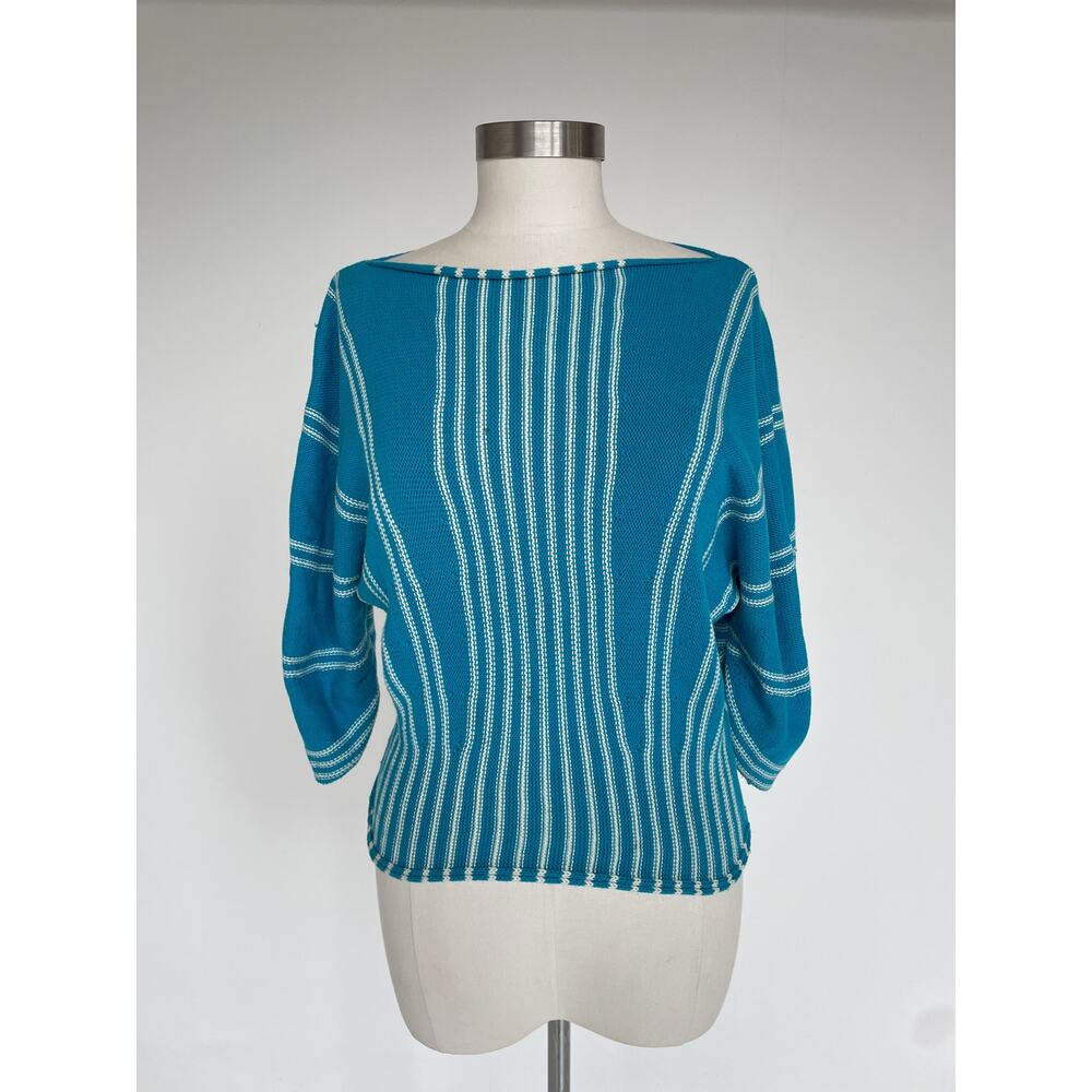 Anthropologie MOTH Turquoise Striped Knit Cotton Dolman Sleeve Top Sz XS / Retro